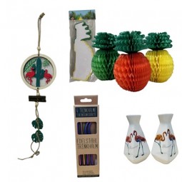 R Mischkarton: Girlande Flamingo, Trinkhalme 4er , Vase Flamingo, Papier Ananas 3er