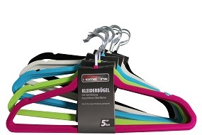 Kleiderbügel mit Samtbezug 5er Pack, 5 Farben