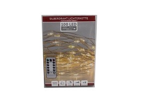 W Lichterkette Draht 100er mit Timer, 8 Funktionen mit FB, batterieb.