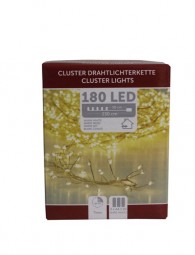 W Lichterkette Draht 180er Cluster mit Timer, batterieb.
