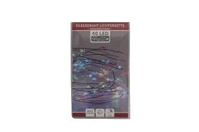W Lichterkette Draht 40er bunt mit Timer, batteriebetrieben