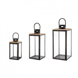 Laterne 3er Set aus Holz-Metall