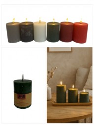 Kerze Rustic LED Echtwachs, flackernd Ø 7,5 x 12,5 cm mit Timer in 6 Farben