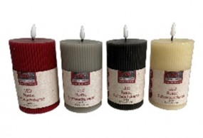 Kerze mit Rillen LED Echtwachs Ø 7,5 x 12,5 cm, flackernd mit Timer in 4 Farben