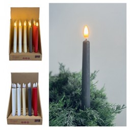 Kerze Spitz LED Echtwachs H x 25 cm, flackernd mit Timer in 4 Farben, im Display