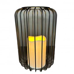 Windlicht aus Metall mit LED Kerze H x 22 cm, mit Timer