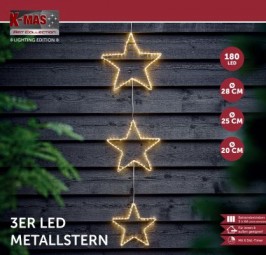 W Metallstern 3er zum Aufhängen 180 LED, batterieb.