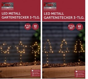 W Gartenstecker aus Metall 3tlg. 60 LED, H x 30 cm, 2 Modelle mit Timer, batterieb.