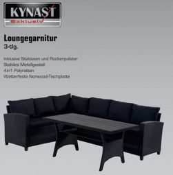 Lounge-Eckgarnitur Poly-Rattan 3tlg. inkl. Polsterkissen