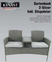 Gartenbank 2-Sitzer mit Tisch Inkl. Sitzpolster in Rattanoptik