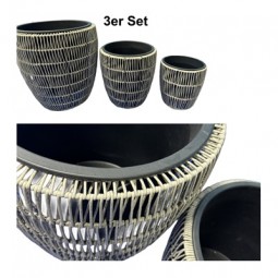Rattan Pflanztopf 3er Set in 2 versch. Farben