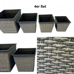 Rattan Pflanztopf 4er Set, eckig in 2 versch. Farben