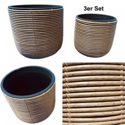 Rattan Pflanzentopf rund 3er Set in 2 versch. Farben