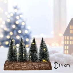 W Deko Tannenbäume 10 LED auf Baumstamm 4er mit Timer, batterieb.