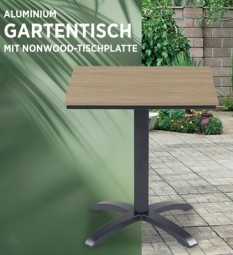 Gartentisch 70x70 cm mit Nonwood-Tischplatte, teaklook