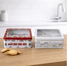 W Gebäckdose 3er Set eckig, mit Sichtfester, in 2 Designs